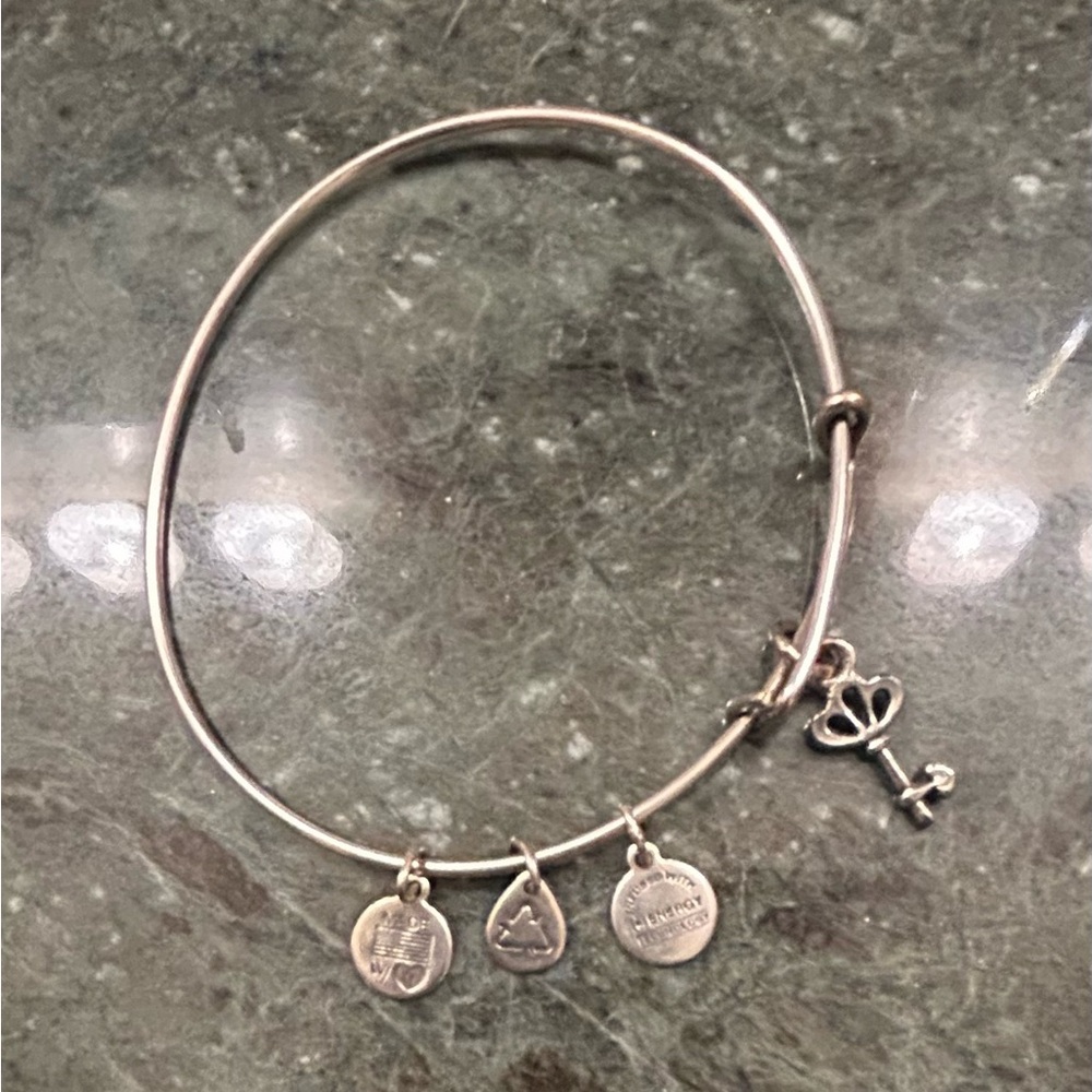 Alex and Ani Silver 4 Charm Bracelet Key Recycle Energy Heart Flag